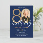 シンプルカスタム金ゴールドネイビー80誕生日 招待状 (スタンド正面)