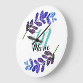 シンプルカスタム青紫色の黒葉のにtを加えます ラージ壁時計 (傾斜)