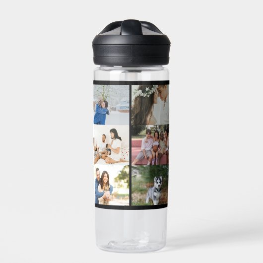 シンプルカスタム12フォトコラージュファミリーパーソナライズされた ウォーターボトル (正面)