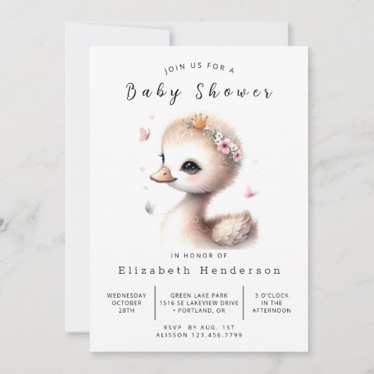 シンプルカスタム スワン ベビーシャワー 招待状 (正面)