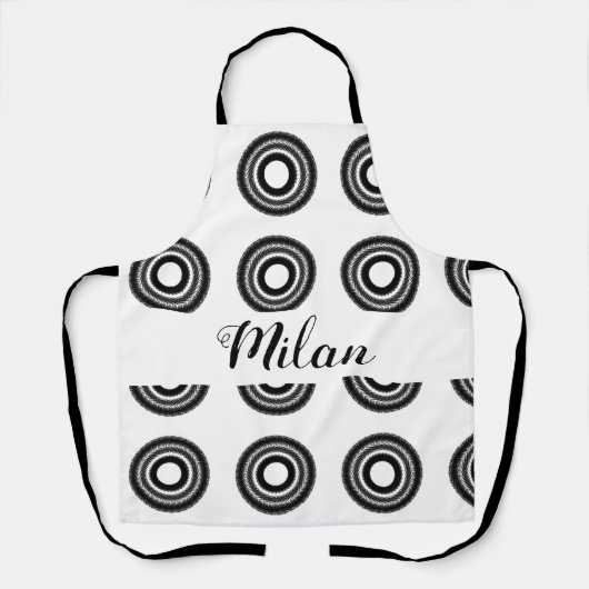シンプルカスタムBLACK mandala monogramあなたの名前を追加 エプロン (正面)