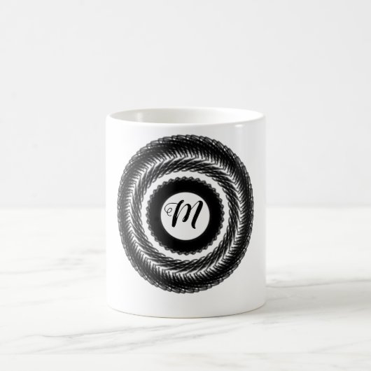 シンプルカスタムBLACK mandala monogramあなたの名前を追加 コーヒーマグカップ (中央)