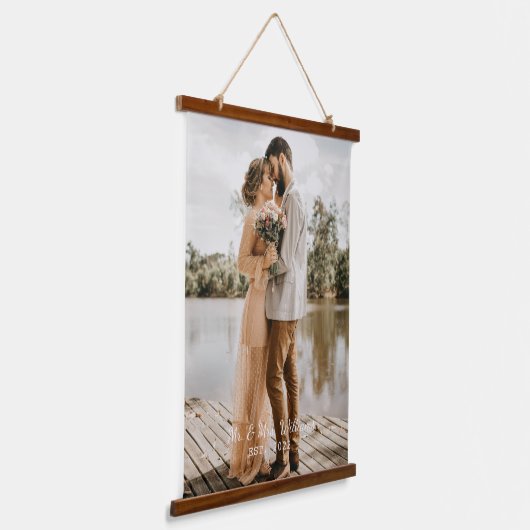 シンプルカスタムScript結婚のPhoto Keepsake 吊り下げ型タペストリー (傾斜あり)