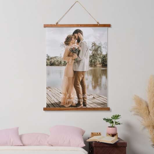 シンプルカスタムScript結婚のPhoto Keepsake 吊り下げ型タペストリー (寝室)