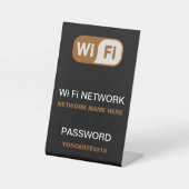 シンプルカスタムWifiネットワークパスワードブラック 台座サイン (正面)