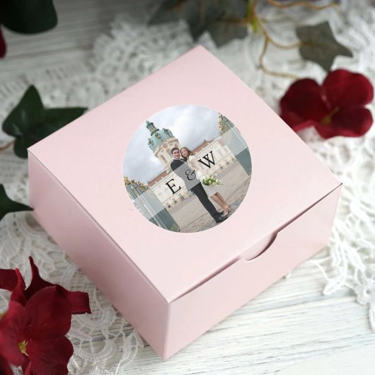 シンプルカップルのモノグラムイニシャル写真結婚の ラウンドシール