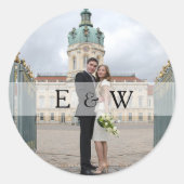 シンプルカップルのモノグラムイニシャル写真結婚の ラウンドシール (正面)