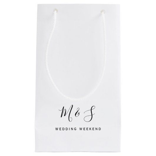 シンプルカップルイニシャルの結婚週末に感謝 スモールペーパーバッグ (正面)