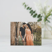 シンプルカップル写真コラージュ日付の保存 案内ポストカード (スタンド正面)