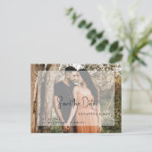 シンプルカップル写真モダン日付の保存 ポストカード (スタンド正面)