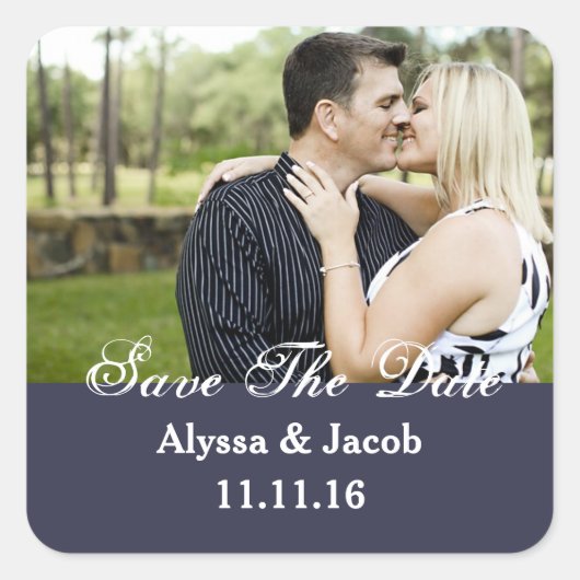 シンプルカップル写真Save the Date 結婚's スクエアシール (正面)