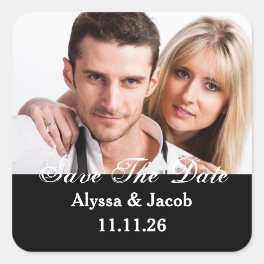 シンプルカップル写真Save the Date 結婚's スクエアシール (正面)