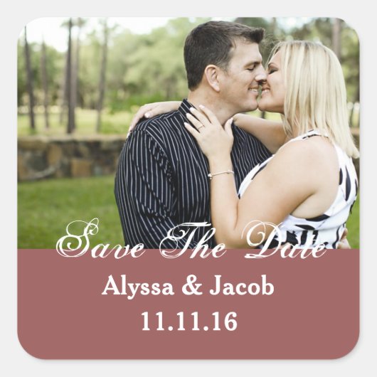 シンプルカップル写真Save the Date 結婚's スクエアシール (正面)