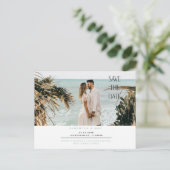 シンプルカップル写真Seaooam日付を保存 インビテーションポストカード (スタンド正面)