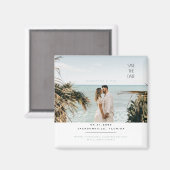 シンプルカップル写真Seaooam日付を保存 マグネット (正面/裏面)