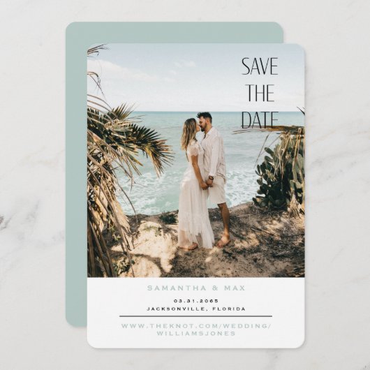 シンプルカップル写真Seaooam Rounded Save the Date セーブザデート (正面/裏面)
