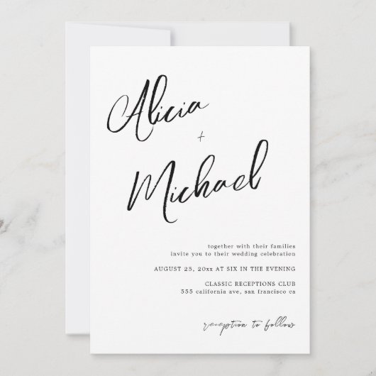 シンプルカップル名スクリプトQR CODE結婚's 招待状 (正面)