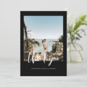 シンプルカップル結婚写真の黒 サンキューカード (スタンド正面)