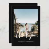 シンプルカップル結婚写真の黒 サンキューカード (正面/裏面)