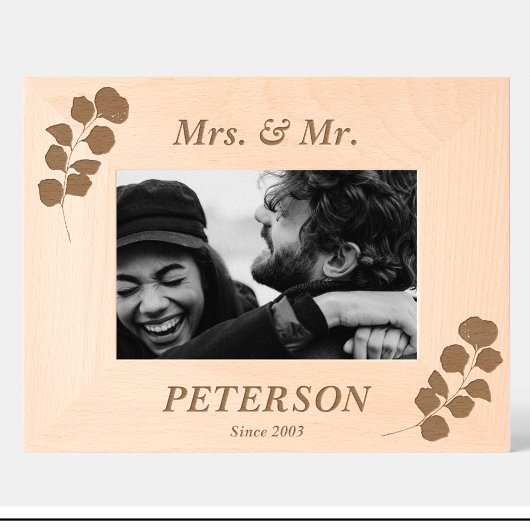 シンプルカップル花カスタム木写真フレーム レーザー彫刻フレーム