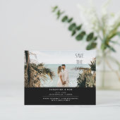 シンプルカップル2枚フォトブラック日付を保存 案内ポストカード (スタンド正面)