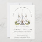 シンプルカトリックの水彩教会カップルのシャワー 招待状 (正面)