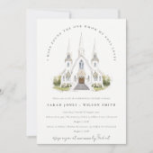 シンプルカトリック水彩教会リハーサルディナー 招待状 (正面)