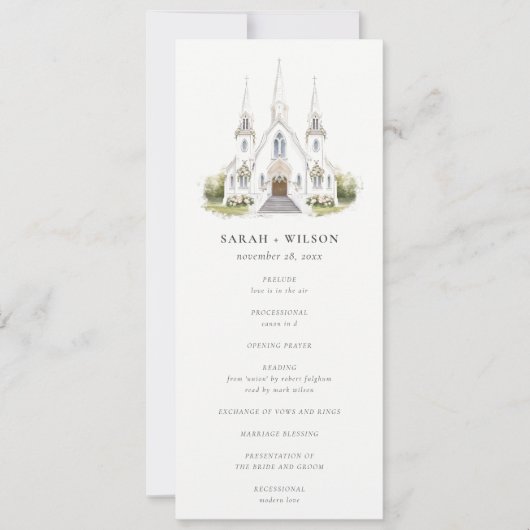 シンプルカトリック水彩教会結婚式 プログラム (正面)