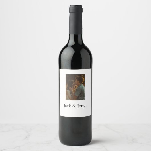 シンプルカラフルの追加ミニマル名写真文字の顧客 ワインラベル (正面)