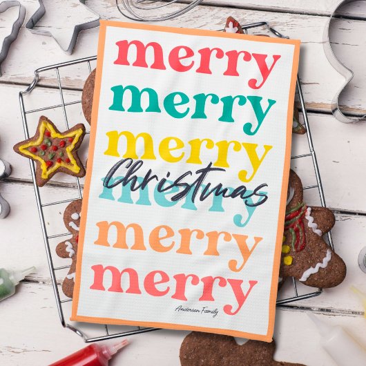 シンプルカラフルエレガントオレンジメリー キッチンタオル