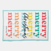 シンプルカラフルエレガントブルーメリークリスマス キッチンタオル (横)