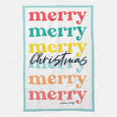 シンプルカラフルエレガントブルーメリークリスマス キッチンタオル (縦)
