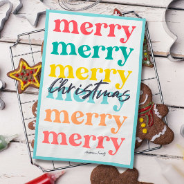 シンプルカラフルエレガントブルーメリークリスマス キッチンタオル