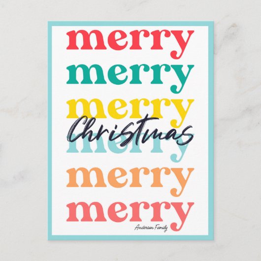 シンプルカラフルエレガントブルーメリークリスマス シーズンポストカード (正面)
