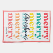 シンプルカラフルエレガント赤い白メリークリスマス キッチンタオル (横)