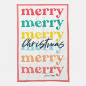 シンプルカラフルエレガント赤い白メリークリスマス キッチンタオル (縦)