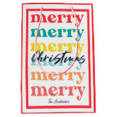 シンプルカラフルエレガント赤メリークリスマス ミディアムペーパーバッグ (正面)