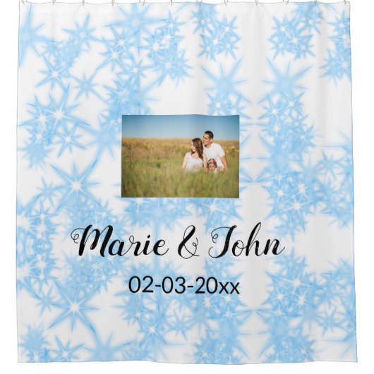 シンプルカラフルカスタムブルー輝きグリッタースロー シャワーカーテン (正面)