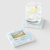 シンプルカラフルカスタムブルー輝きグリッタースロー ストーンコースター (横)