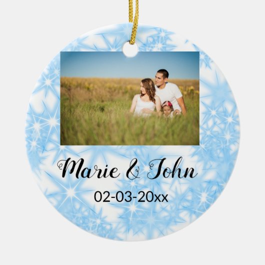 シンプルカラフルカスタムブルー輝きグリッタースロー セラミックオーナメント (正面)