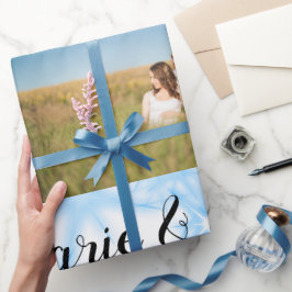 シンプルカラフルカスタムブルー輝きグリッタースロー ラッピングペーパー