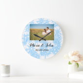 シンプルカラフルカスタムブルー輝きグリッタースロー ラージ壁時計 (ホーム)