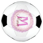 シンプルカラフルグリッタースパークル名前モノグラムを追加 サッカーボール (回転)