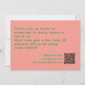 シンプルカラフルピンクケリーグリーンスモールビジネス サンキューカード (裏面)