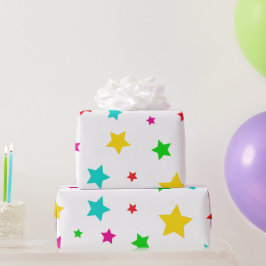 シンプルカラフルフェスティバル星型 ラッピングペーパー