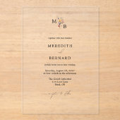 シンプルカラフルフローラモノグ結婚ラム アクリル招待状 (正面)