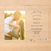 シンプルカラフルフローラ結婚の写真水平 アクリル招待状 (正面)