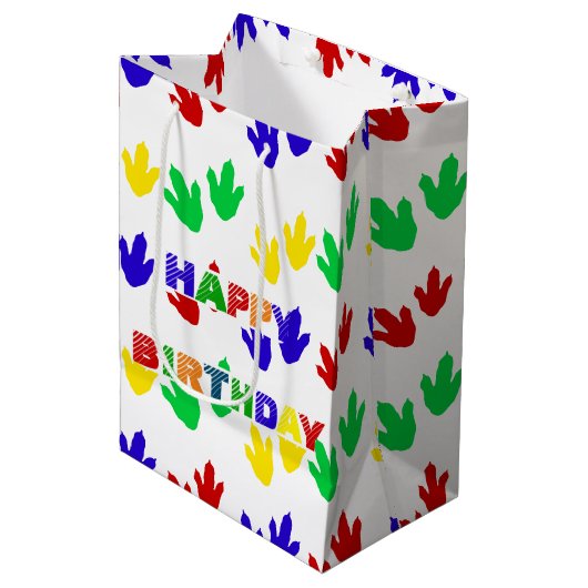 シンプルカラフルポーモダンディノ誕生日パーティー ミディアムペーパーバッグ (正面アングル)