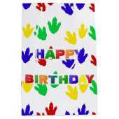 シンプルカラフルポーモダンディノ誕生日パーティー ミディアムペーパーバッグ (正面)