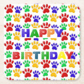 シンプルカラフルポーモダンペット誕生日パーティー スクエアペーパーコースター (正面)